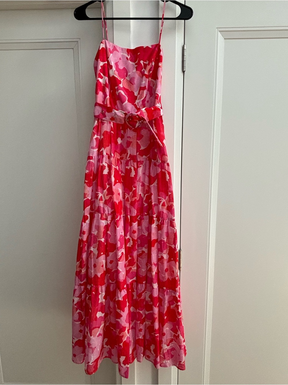 Floral Pink & Red Maxi Sundress with Belt